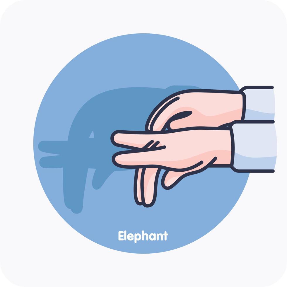 Elephant in hand shadow art, Hand-shadow artwork featuring silhouettes of Elephant vector