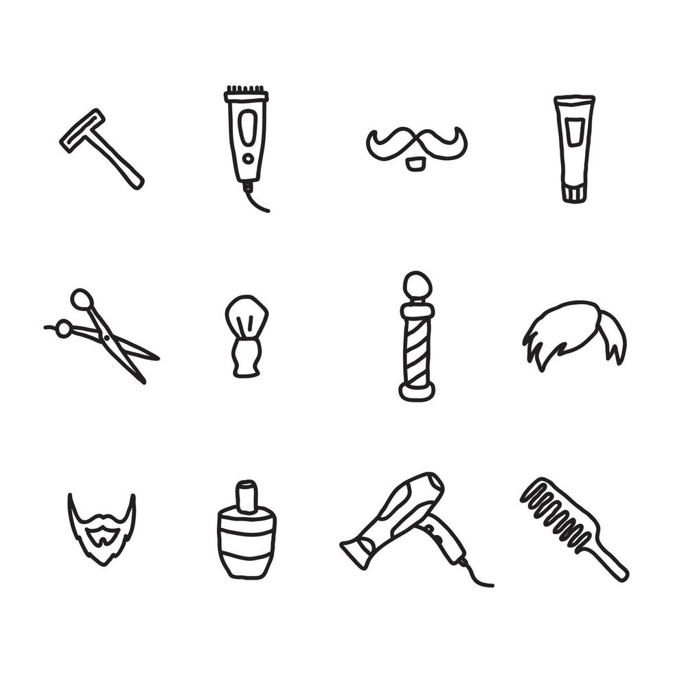 iconos garabateados de barbería vector