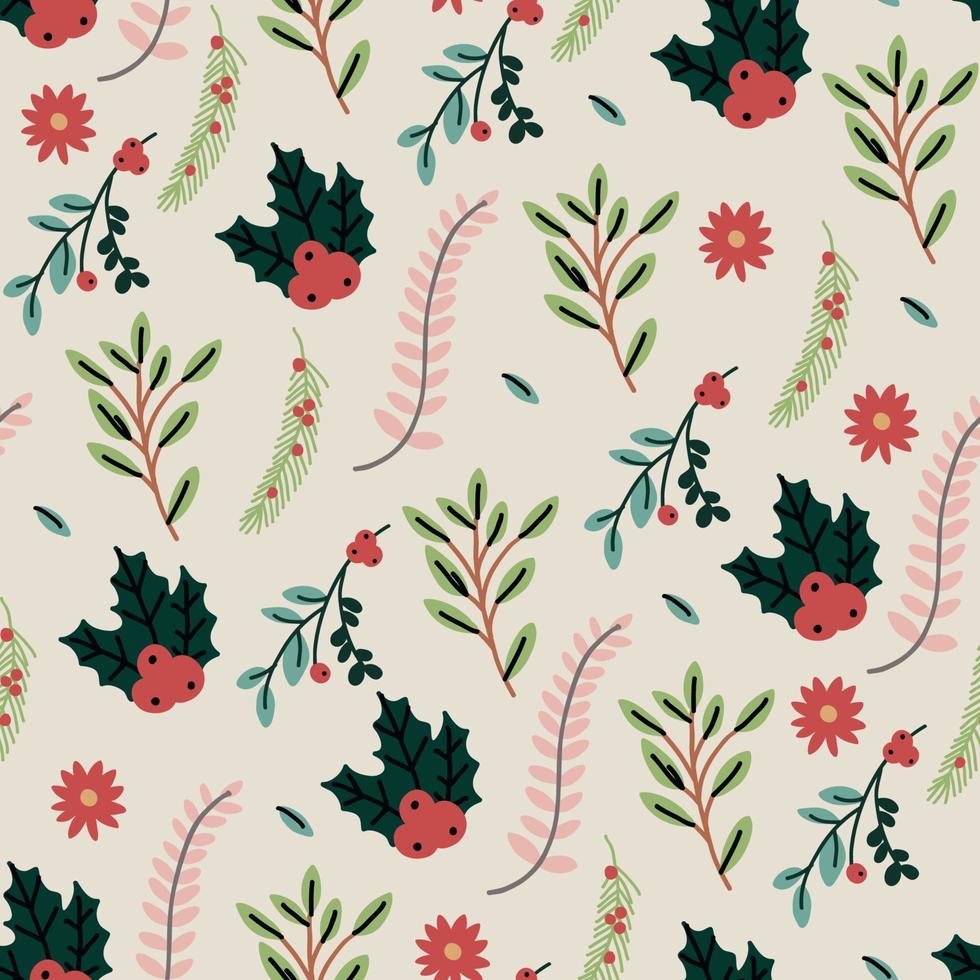 Seamless Holly Flowers Pattern vector