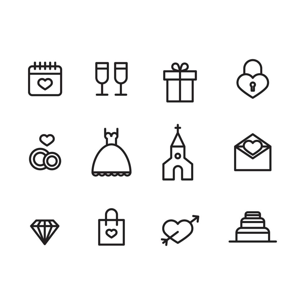 Outlined Wedding Icons vector