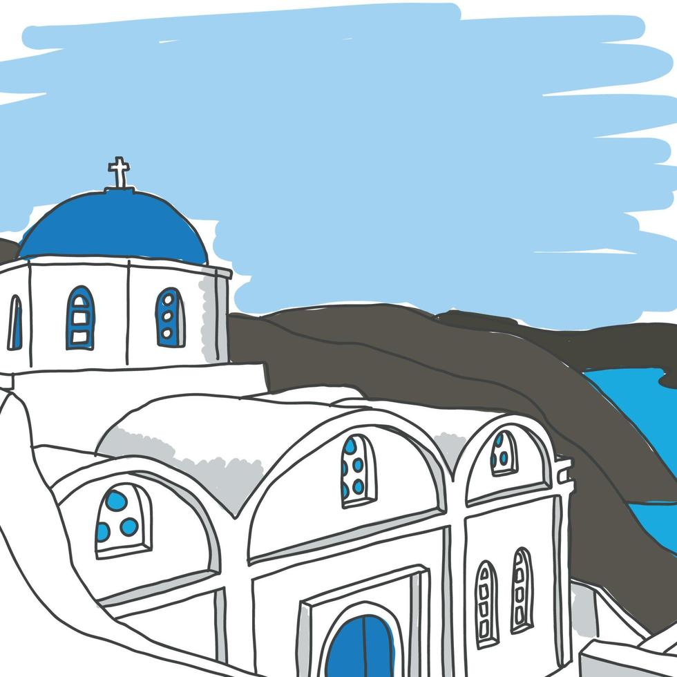 dibujo del paisaje de santorini vector