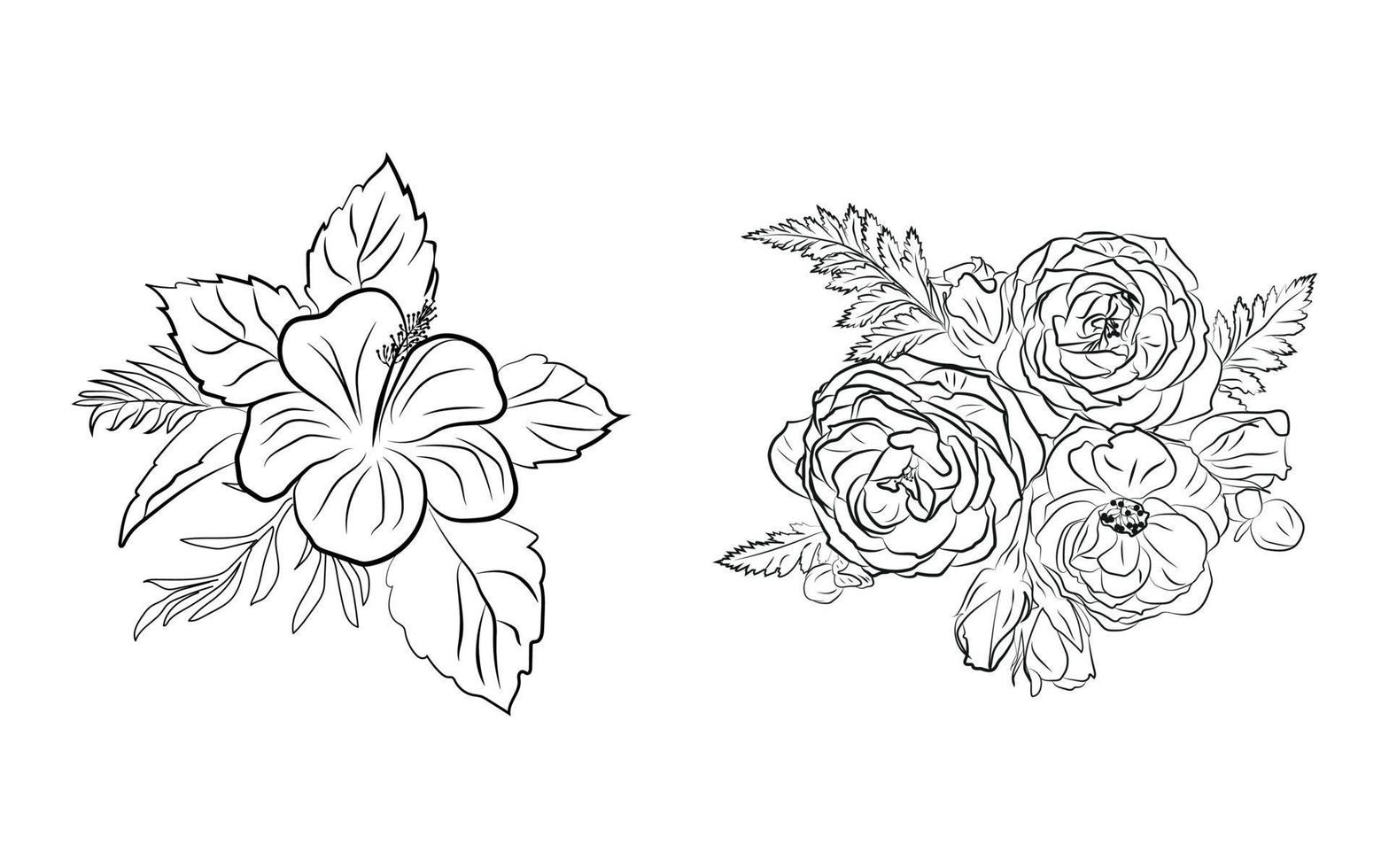 Line art flower vector. Modern Graphic Flowers vector illustration.