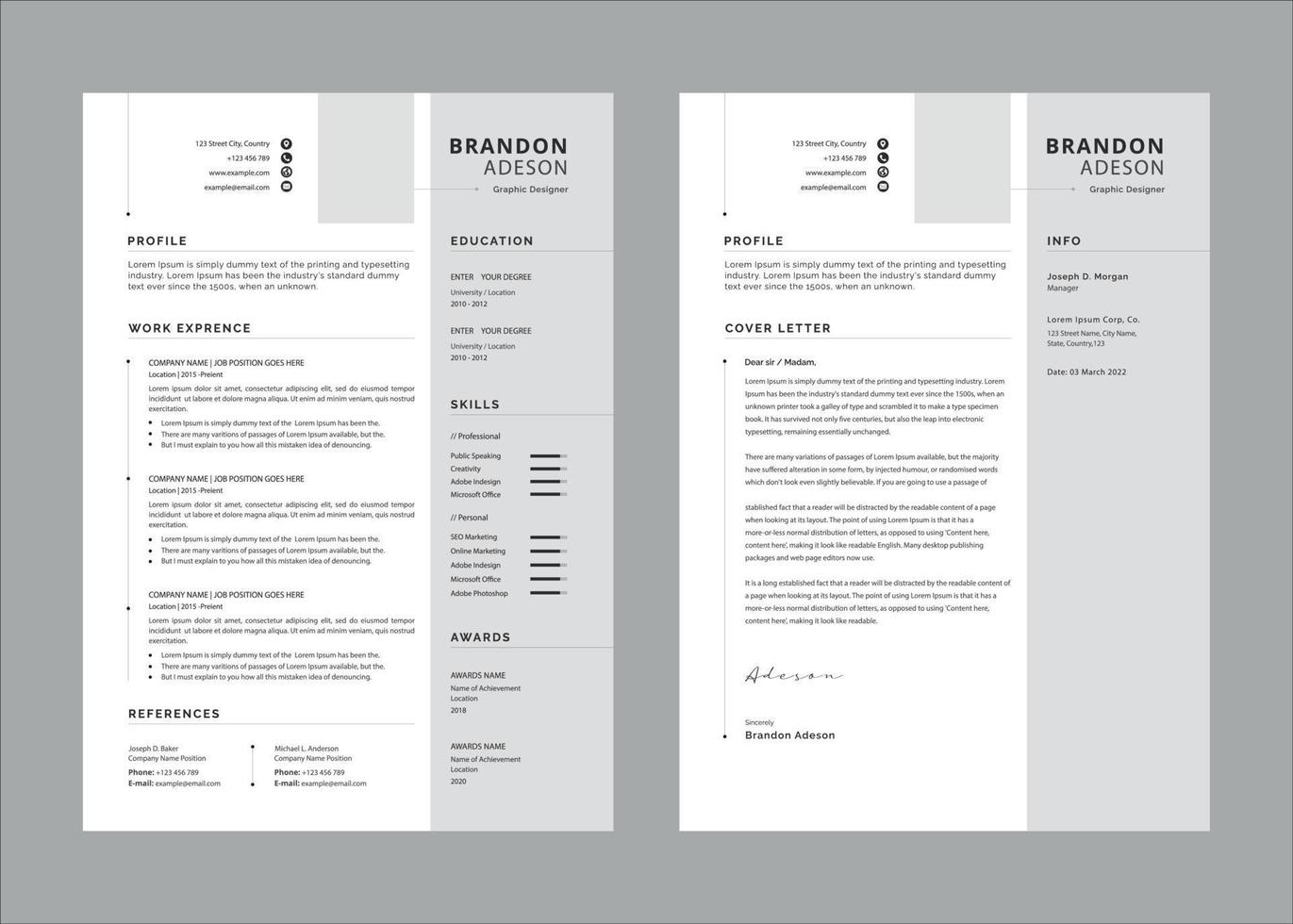 Professional resume or cv design template and vector modern resume.