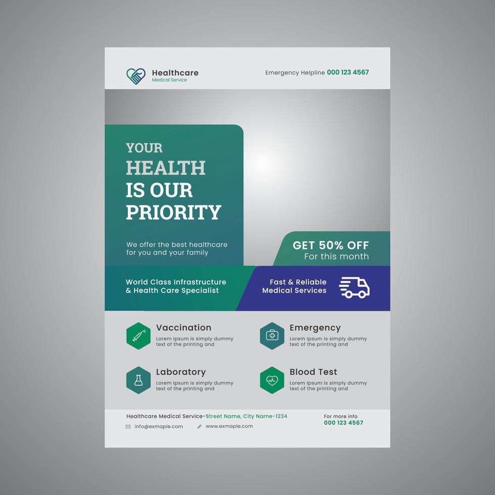Medical and health flyer design template vector. vector