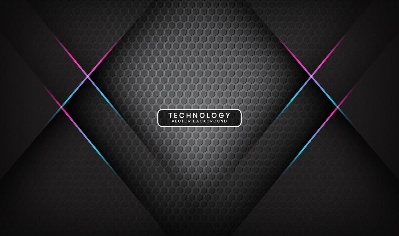 3D gray techno abstract background overlap layer on dark space with blue pink line decoration. Modern graphic design element cutout style concept for banner, flyer, card, or brochure cover vector