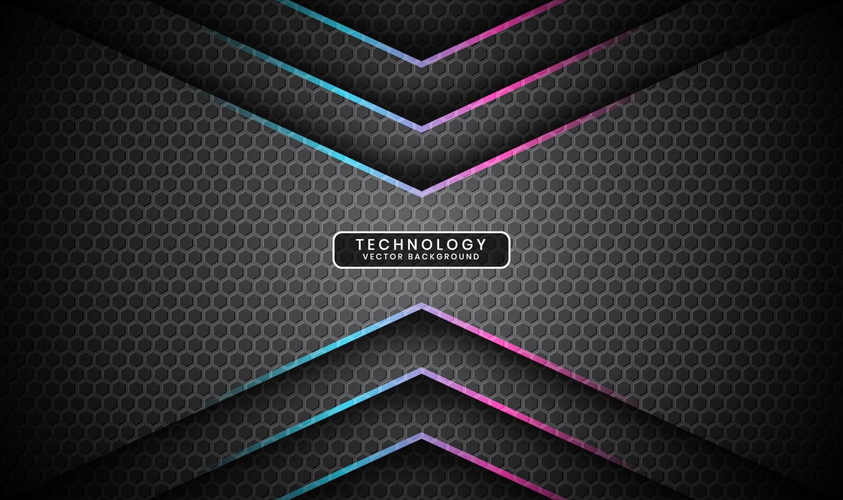 3D gray techno abstract background overlap layer on dark space with blue pink arrow decoration. Modern graphic design element cutout style concept for banner, flyer, card, or brochure cover vector