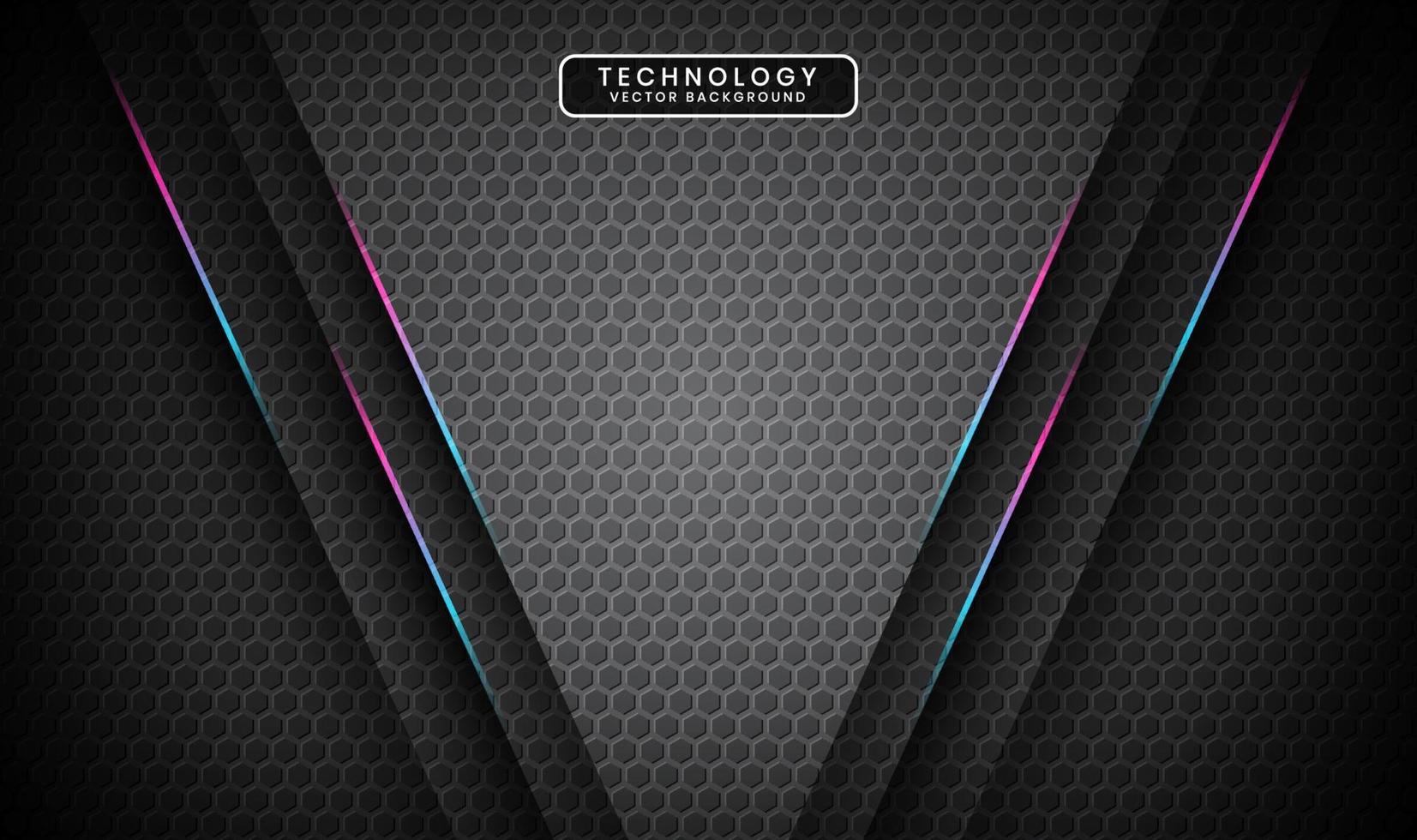 3D gray techno abstract background overlap layer on dark space with blue pink line decoration. Modern graphic design element cutout style concept for banner, flyer, card, or brochure cover vector