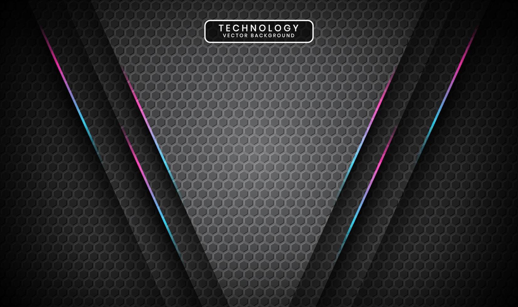 3D gray techno abstract background overlap layer on dark space with blue pink line decoration. Modern graphic design element cutout style concept for banner, flyer, card, or brochure cover vector