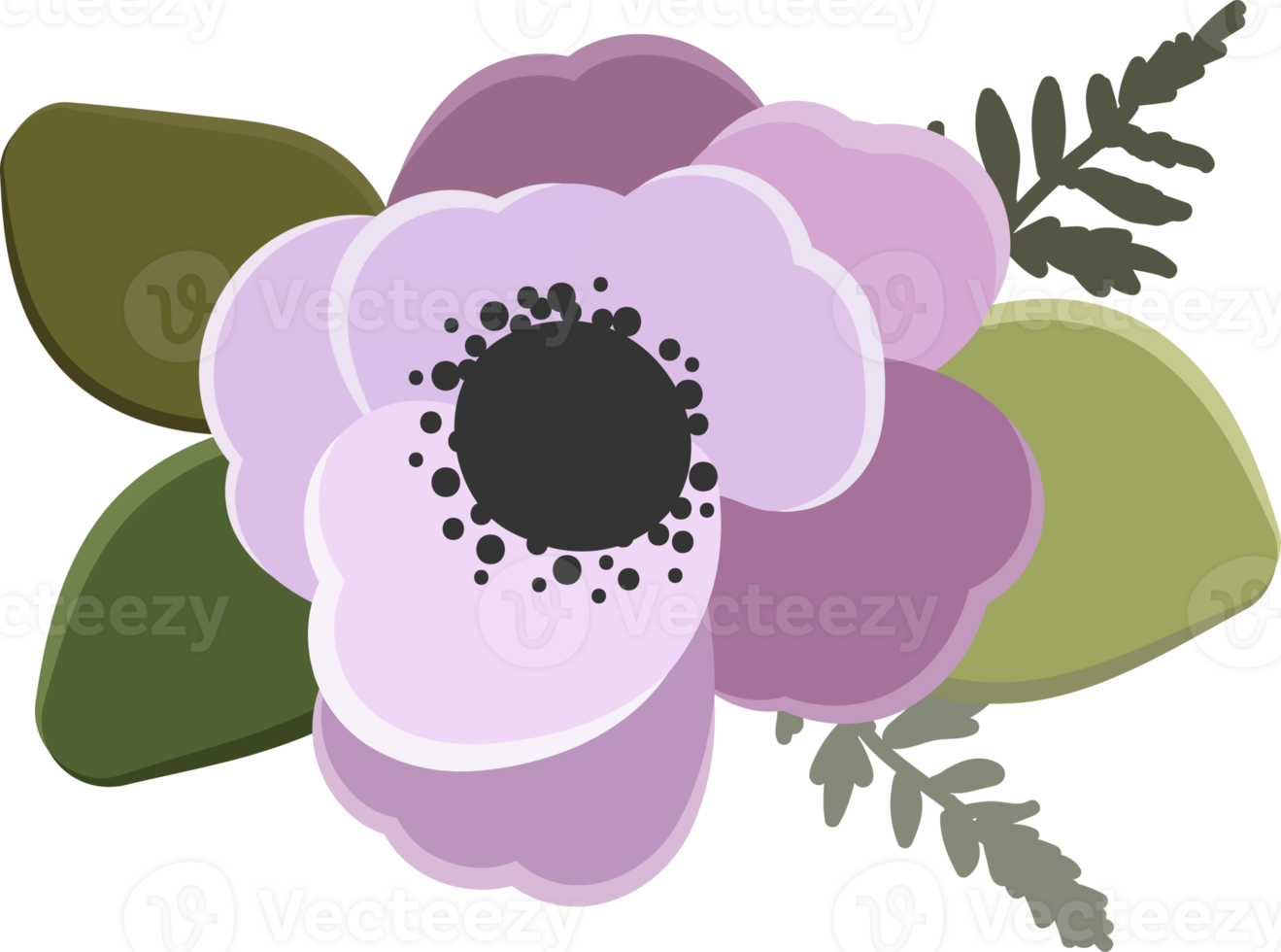 colorful anemone flower bouquet collection flat style png