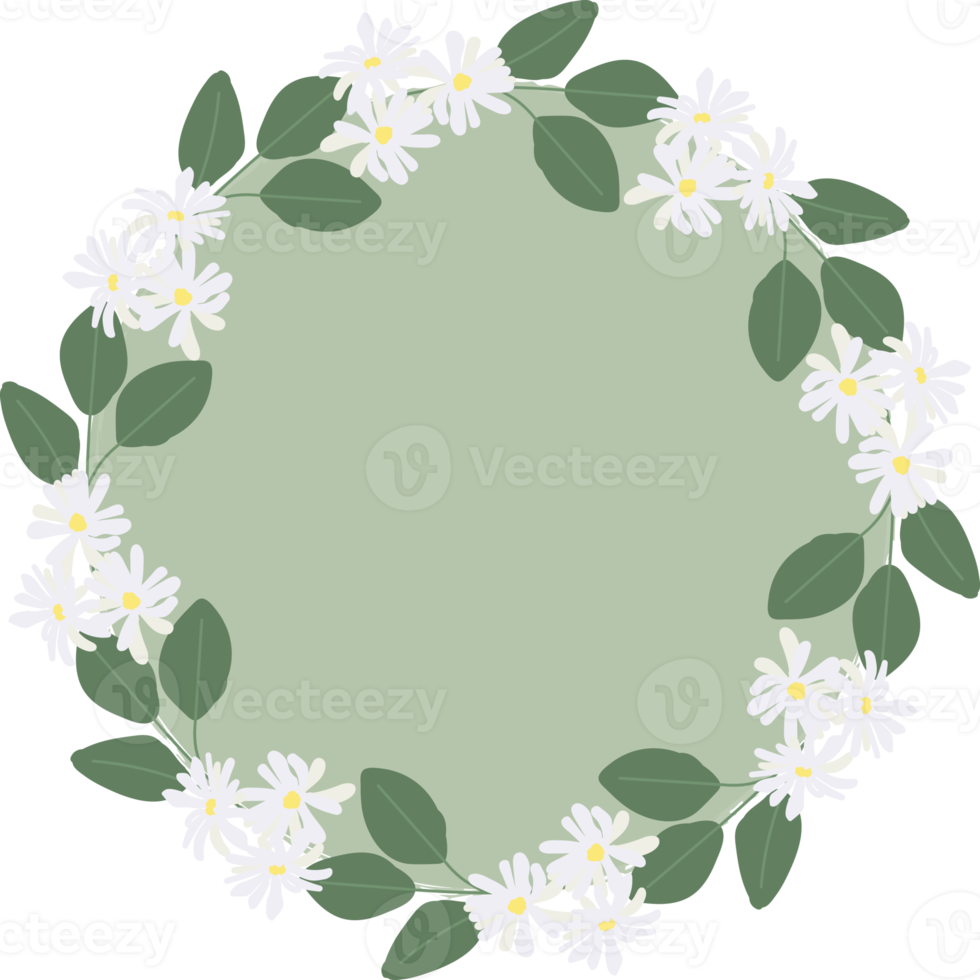 Weiße Kamelie Blume auf grünem Kreis Hintergrund Kranzrahmen flachen Stil png