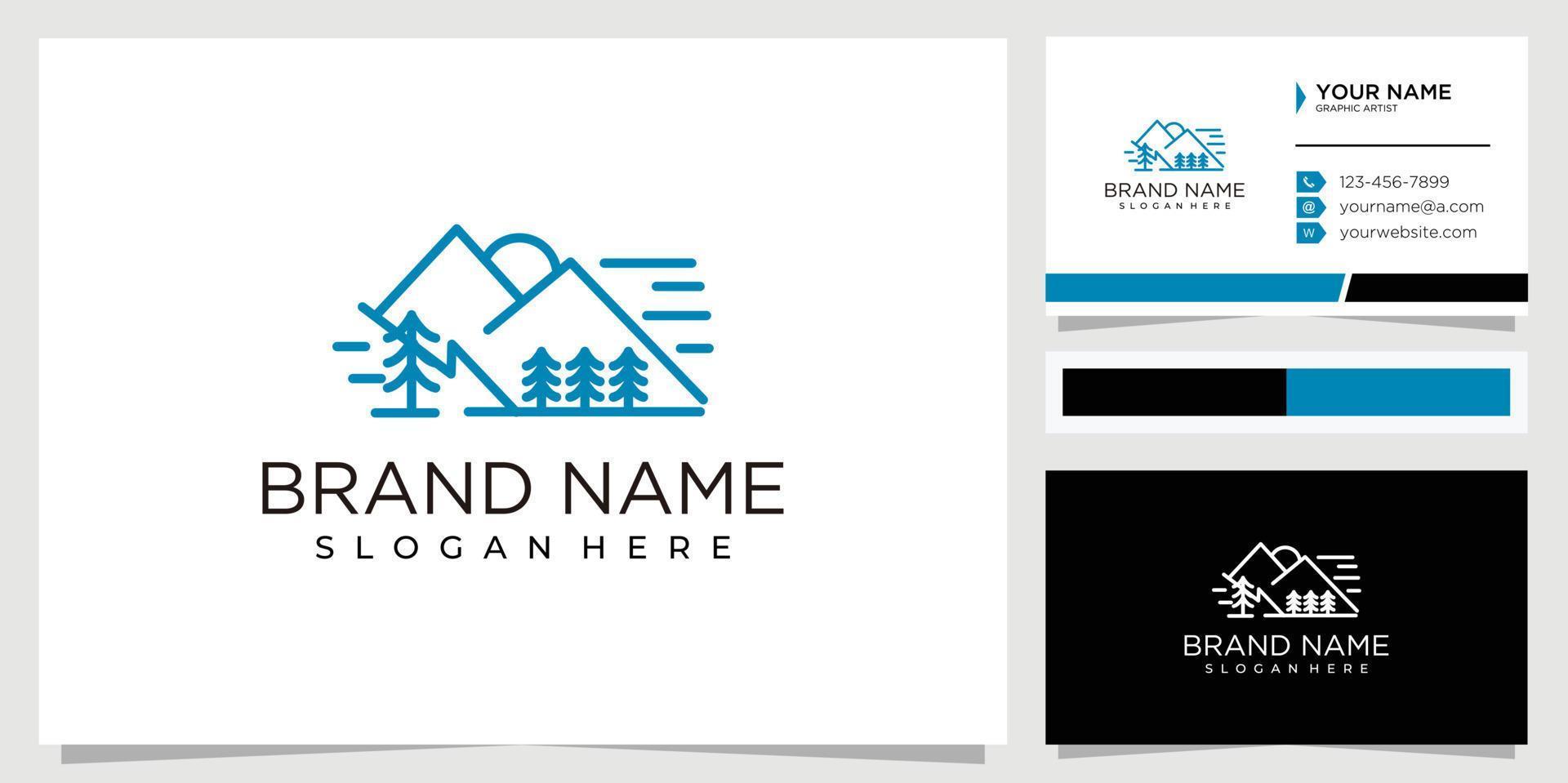 Creative line landscape mountain tree logo design concept vector