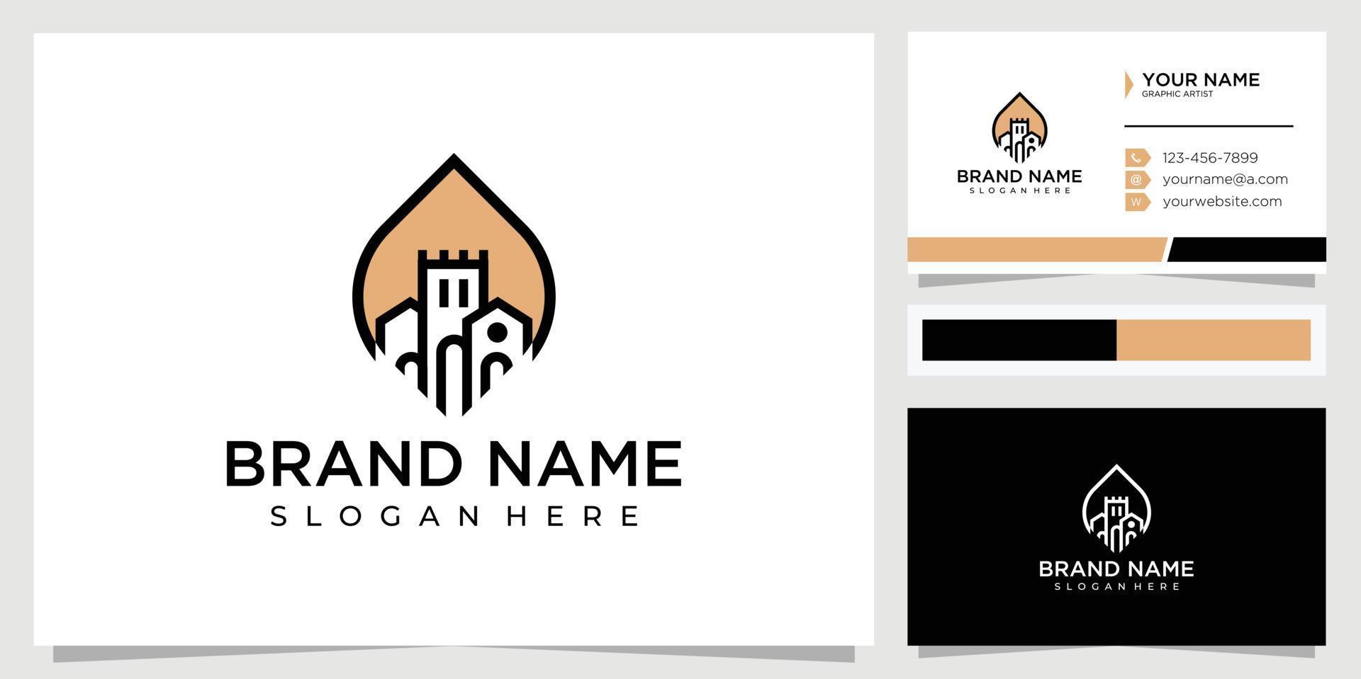 concepto de diseño de logotipo de castillo creativo con tarjeta de visita vector