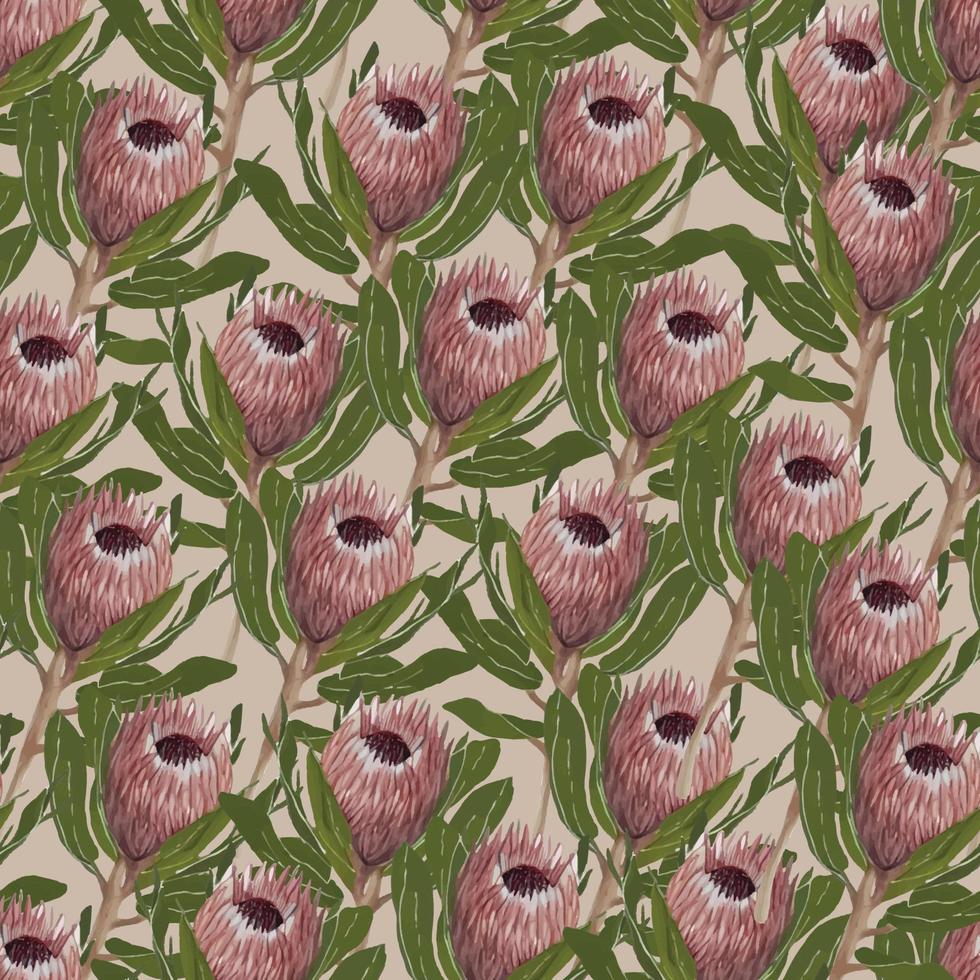 patrón sin fisuras de protea para el diseño de papel tapiz. fondo de vector transparente vintage. impresión botánica de primavera.