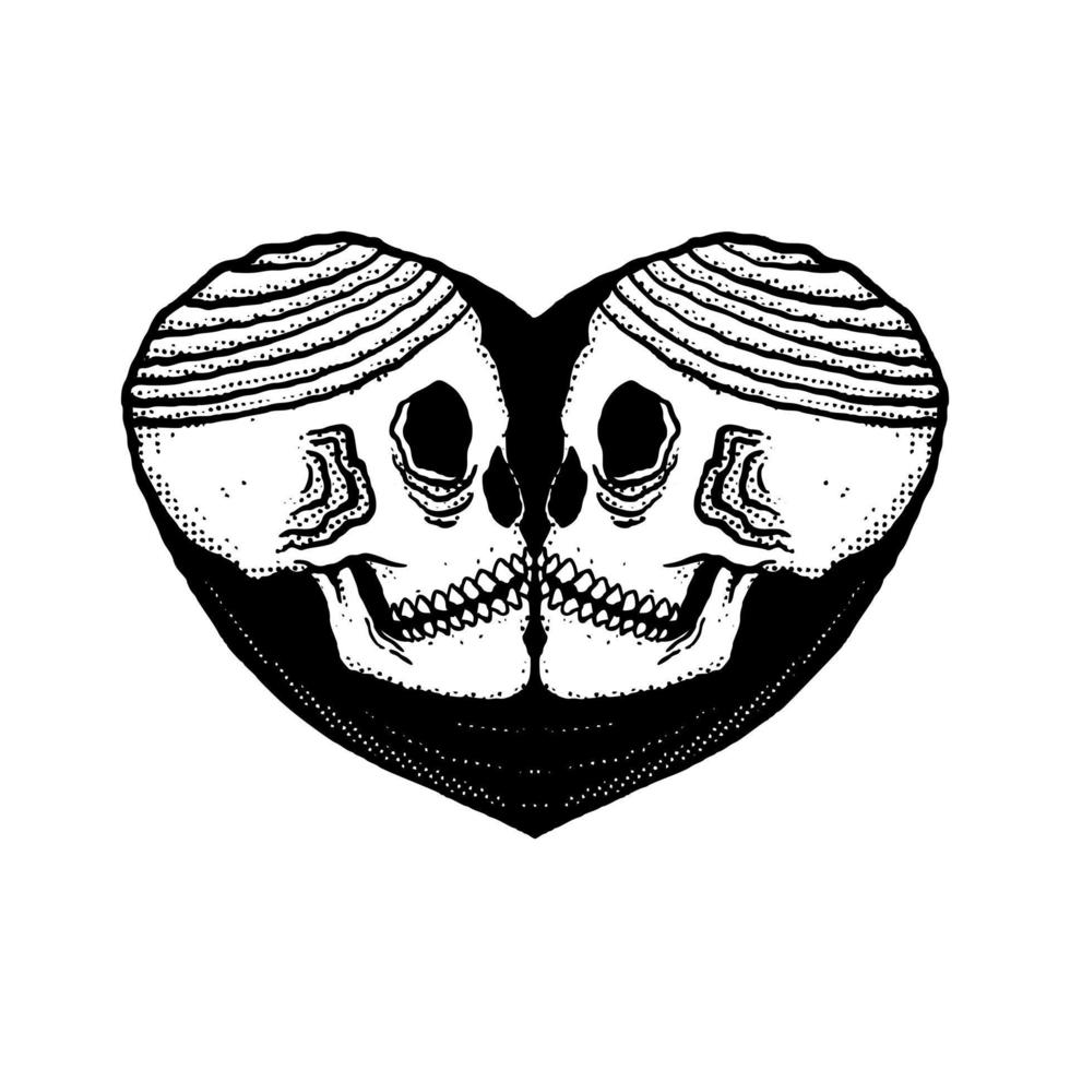 Skull couple Illustration hand drawn cartoon sketch lineart vintage style vector