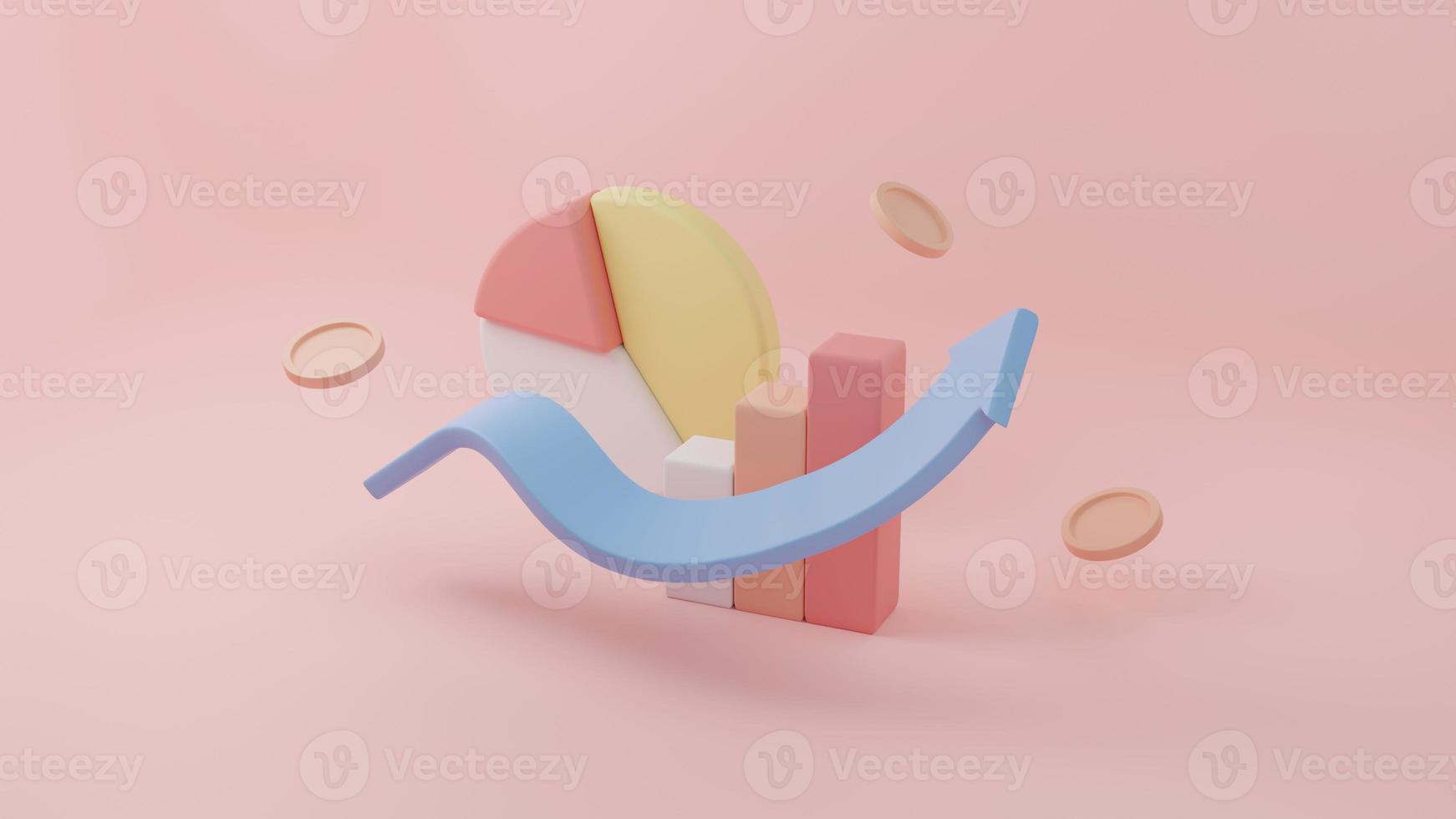 growing chart with coin.investment concept. 3d rendering photo