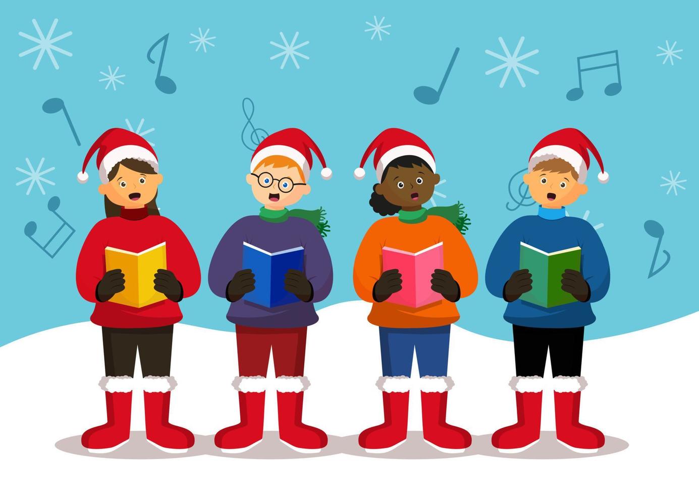 Children sing Christmas carols vector illustration