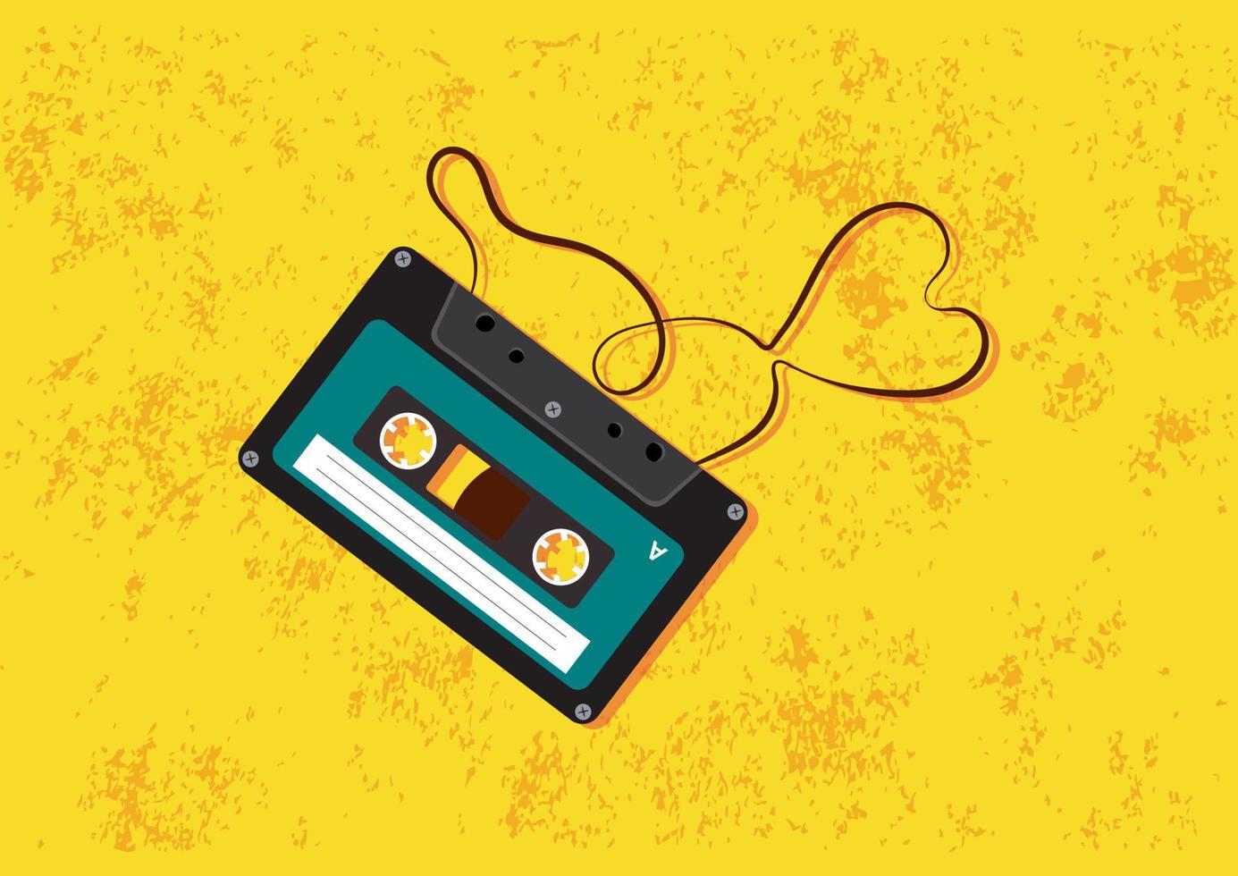 Retro cassette tape isolated on yellow background vector