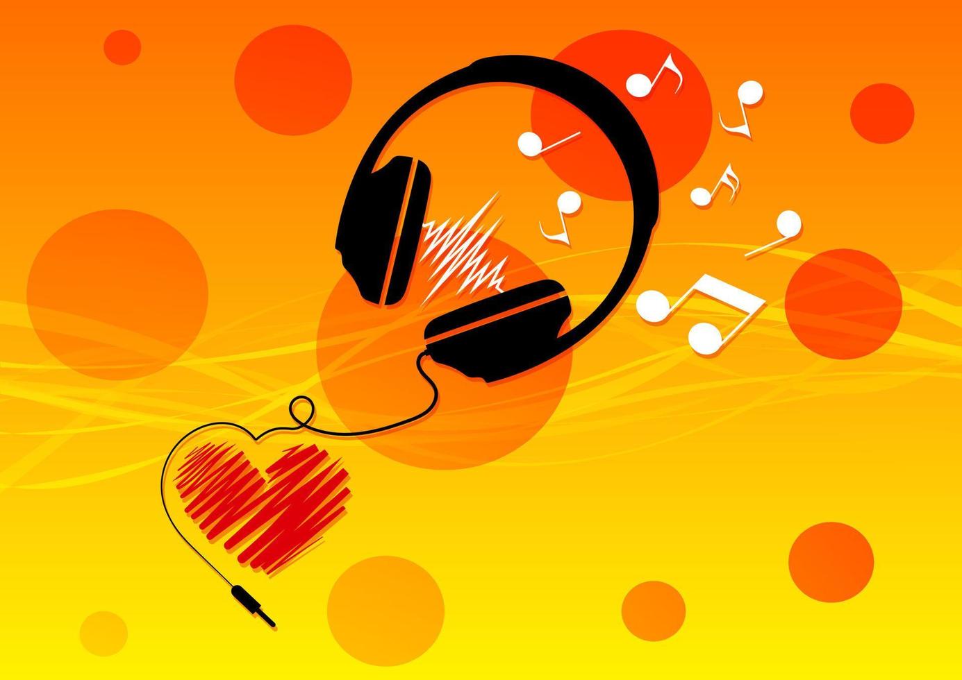 Abstract musical background with headphones and heart vector