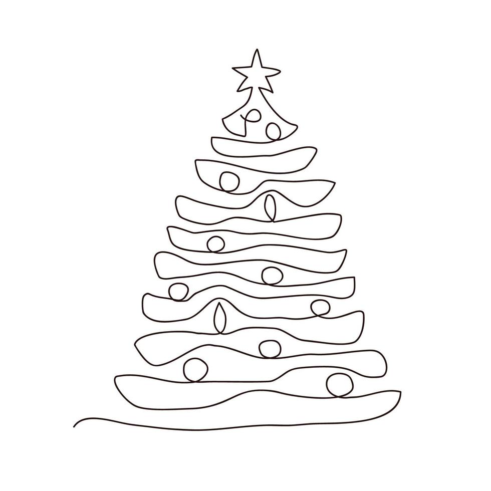 Christmas pine fir tree. Continuous one line drawing. Vector illustration minimalistic design