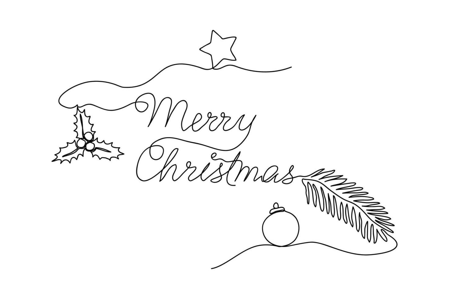 Continuous one line drawing Christmas design elements. Simple modern symbol by one line for Winter holidays, merry christmas and happy new year decoration. Fashionable trend vector