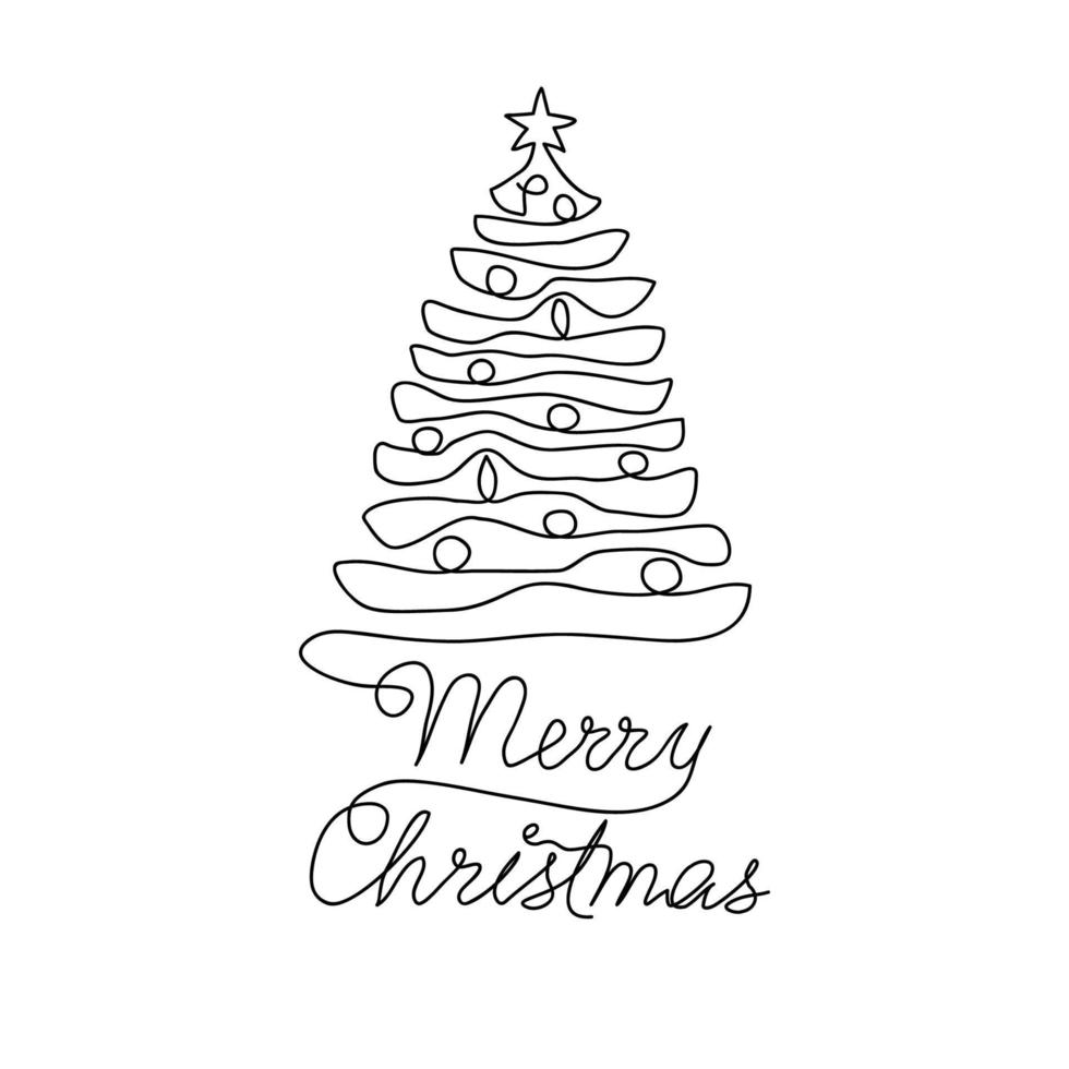 Christmas pine fir tree. Continuous one line drawing. Vector illustration minimalistic design