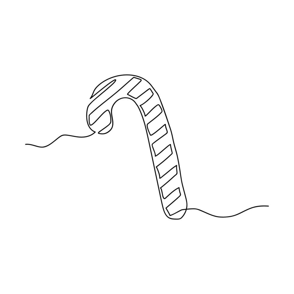 Candy cane in one line drawing on white background. Hand draw vector illustration