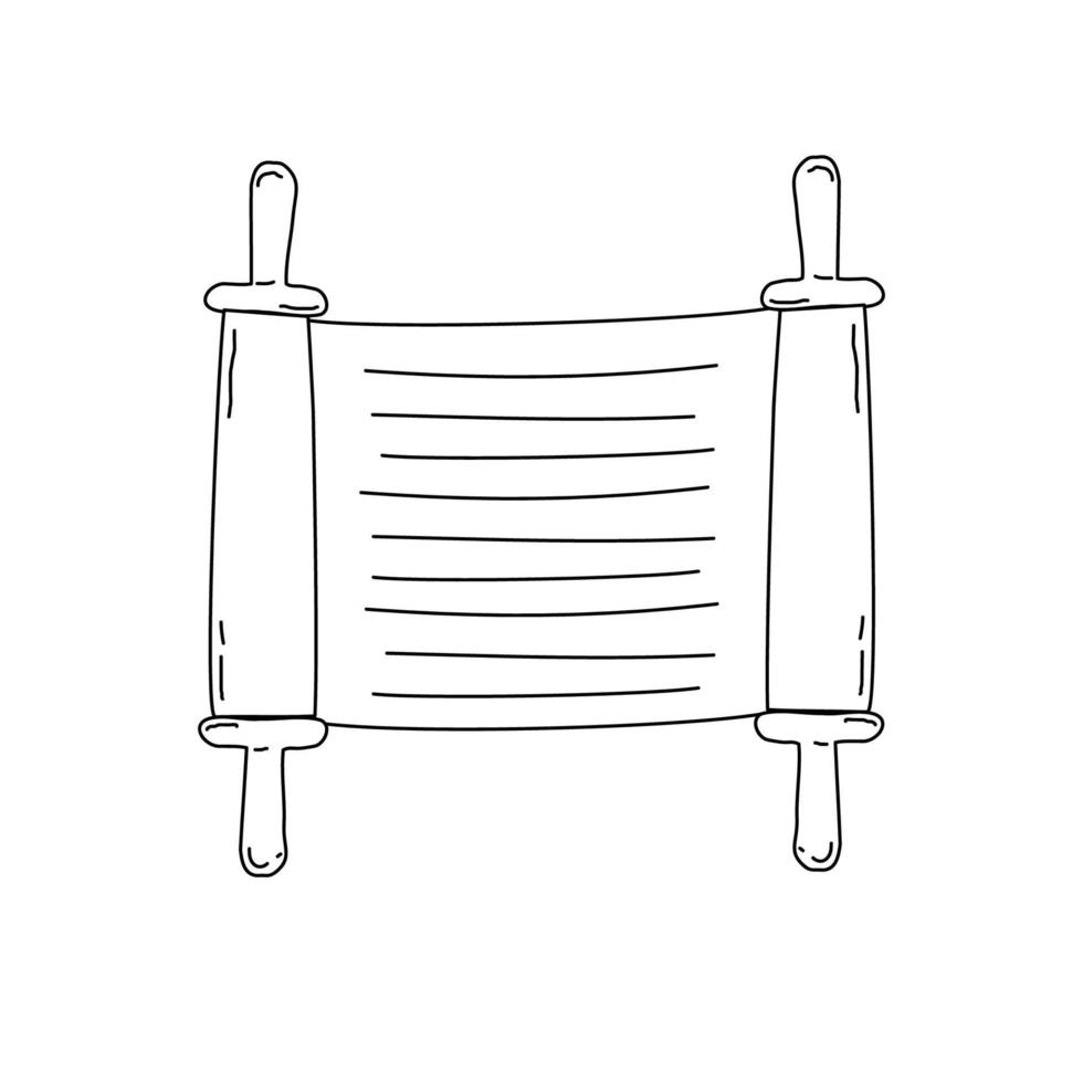 The Torah scroll icon is isolated on a white background. Vector doodle illustration