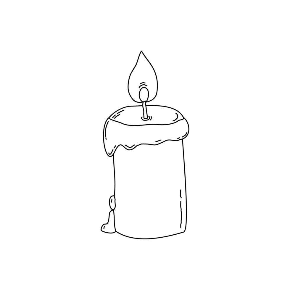 Burning candle isolated on white background. Vector hand-drawn illustration in doodle style. Aromatherapy, relaxation design element. Suitable for cards, logo, decorations.