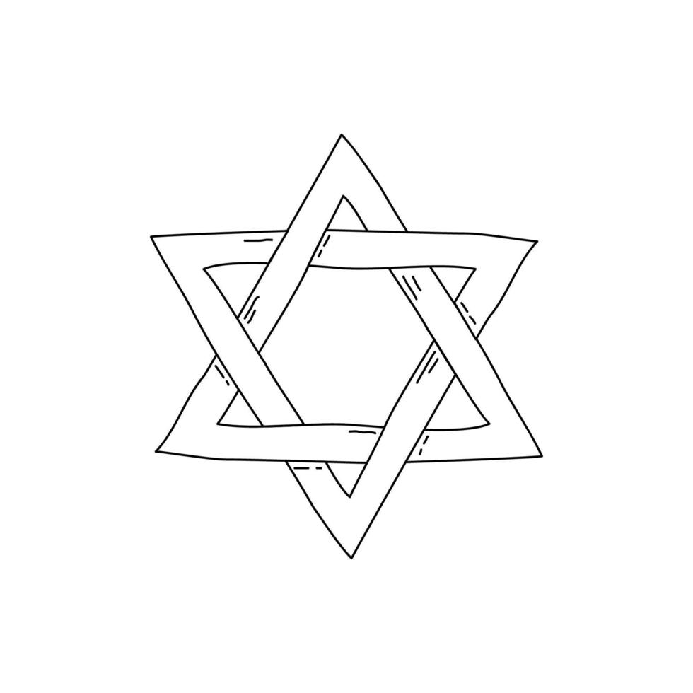 Doodle style Star of David Jewish religious symbol. Vector illustration