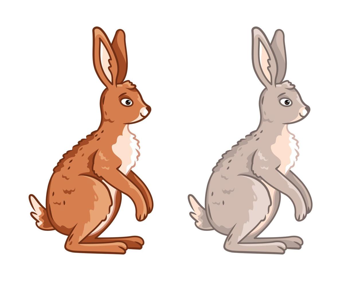 lindas liebres están sentadas sobre un fondo blanco. ilustración vectorial con lindos animales del bosque al estilo de las caricaturas. vector