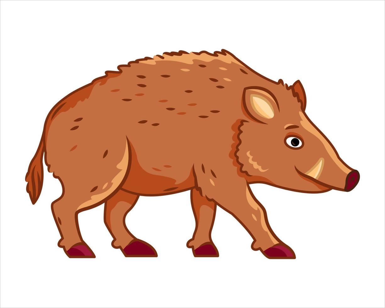 Cute boar stands on a white background. Vector illustration with cute forest animals in cartoon style.