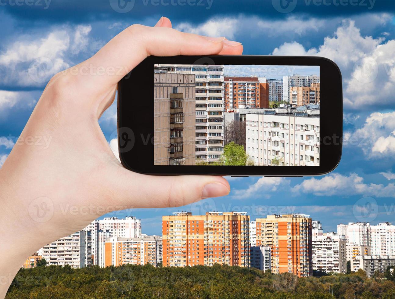 picture of apartment houses on smartphone photo