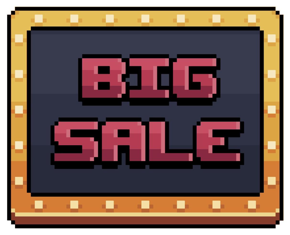 Pixel art led board big sale, black friday vector icon for 8bit game on white background