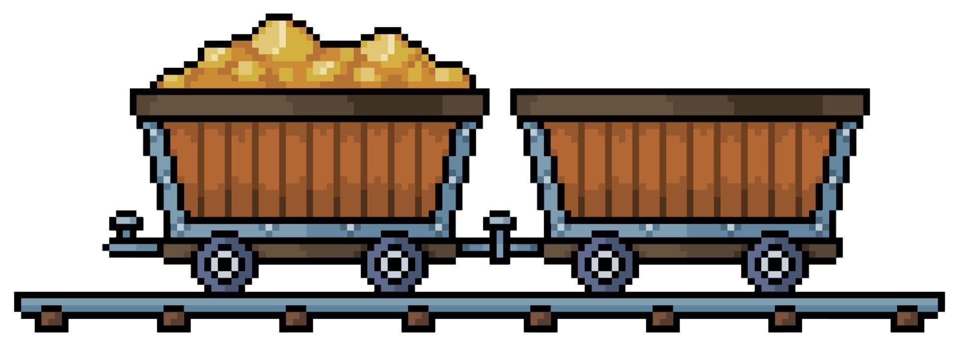 carros de mineral de pixel art en rieles vector icono para juego de 8 bits sobre fondo blanco