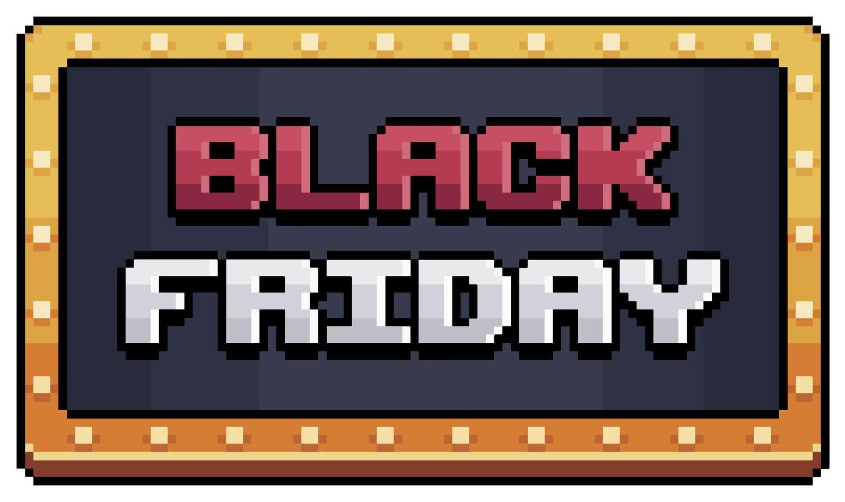 Pixel art black friday led sign, red and white black friday logo vector icon for 8bit game on white background