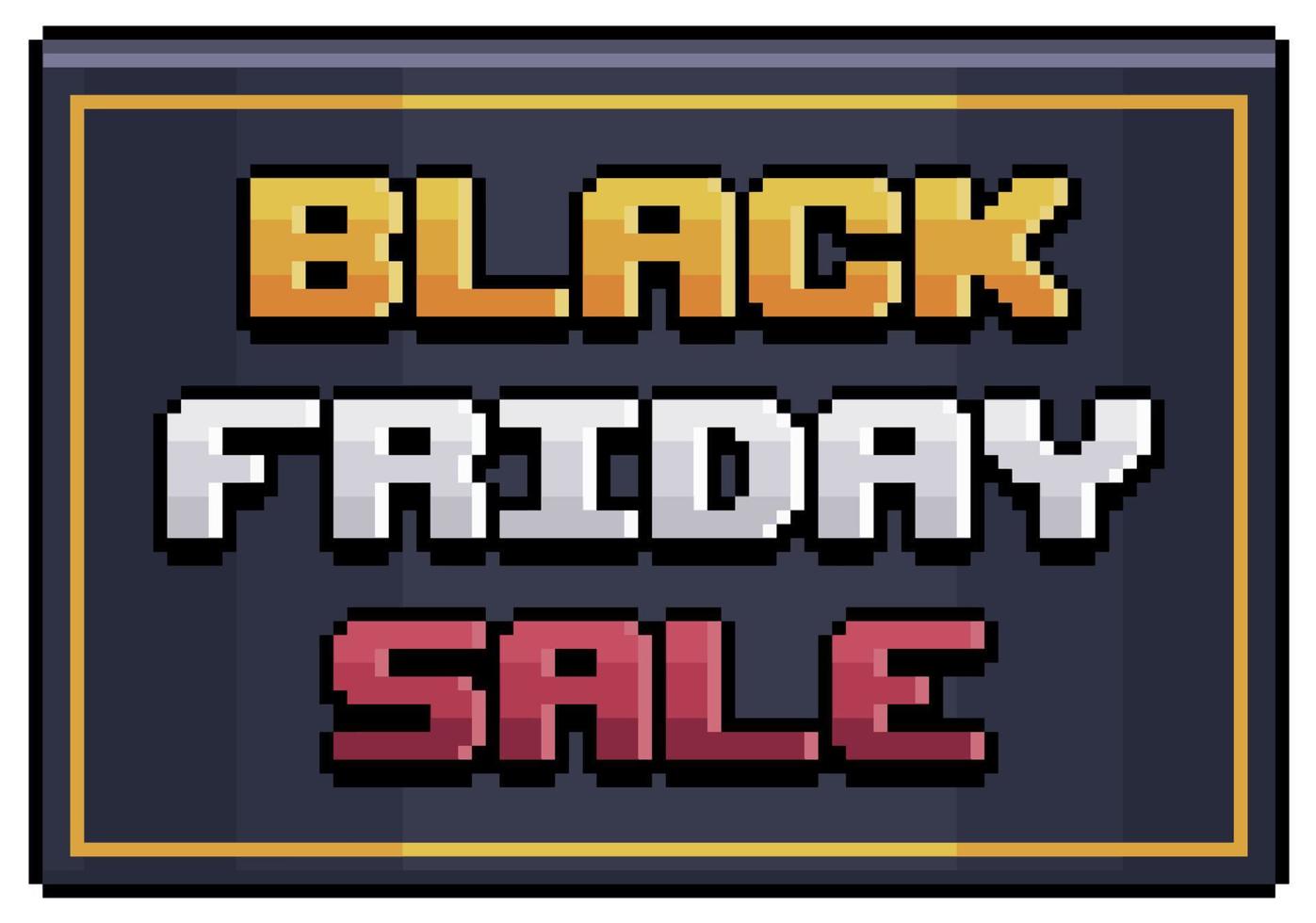 Pixel art black friday logo, black plate black friday sale vector icon for 8bit game on white background