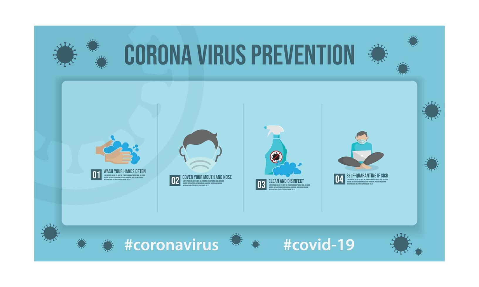 Coronavirus prevention infographics design vector