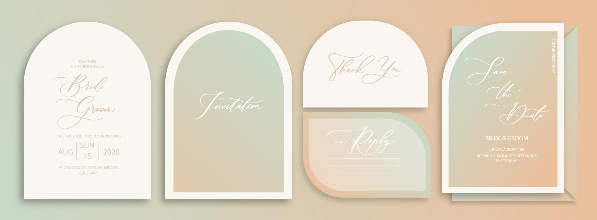 Luxury arch wedding invitation card background in delicate pink and green shades. Abstract art background vector design for wedding and vip cover template.