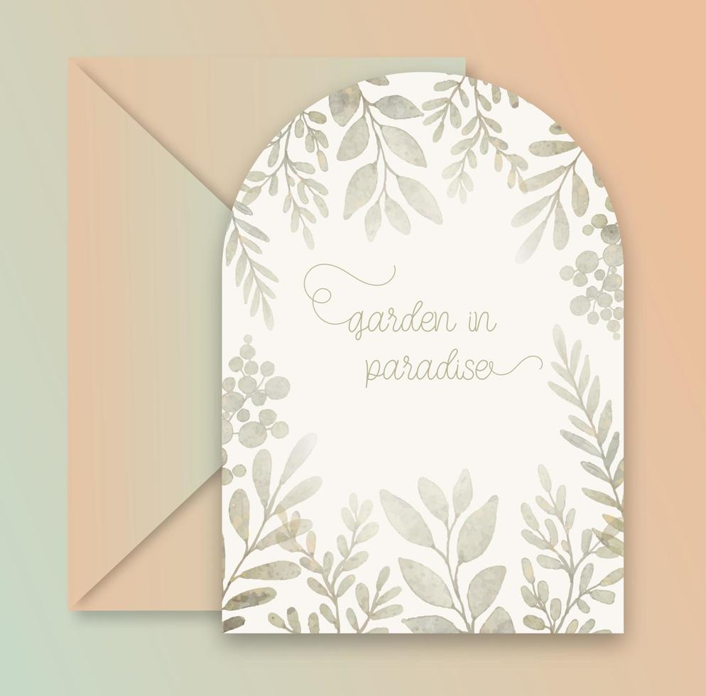 fondo de tarjeta de invitación de boda de arco de lujo con hojas botánicas de acuarela verde. diseño vectorial de fondo de arte floral abstracto para boda y plantilla de portada vip. vector