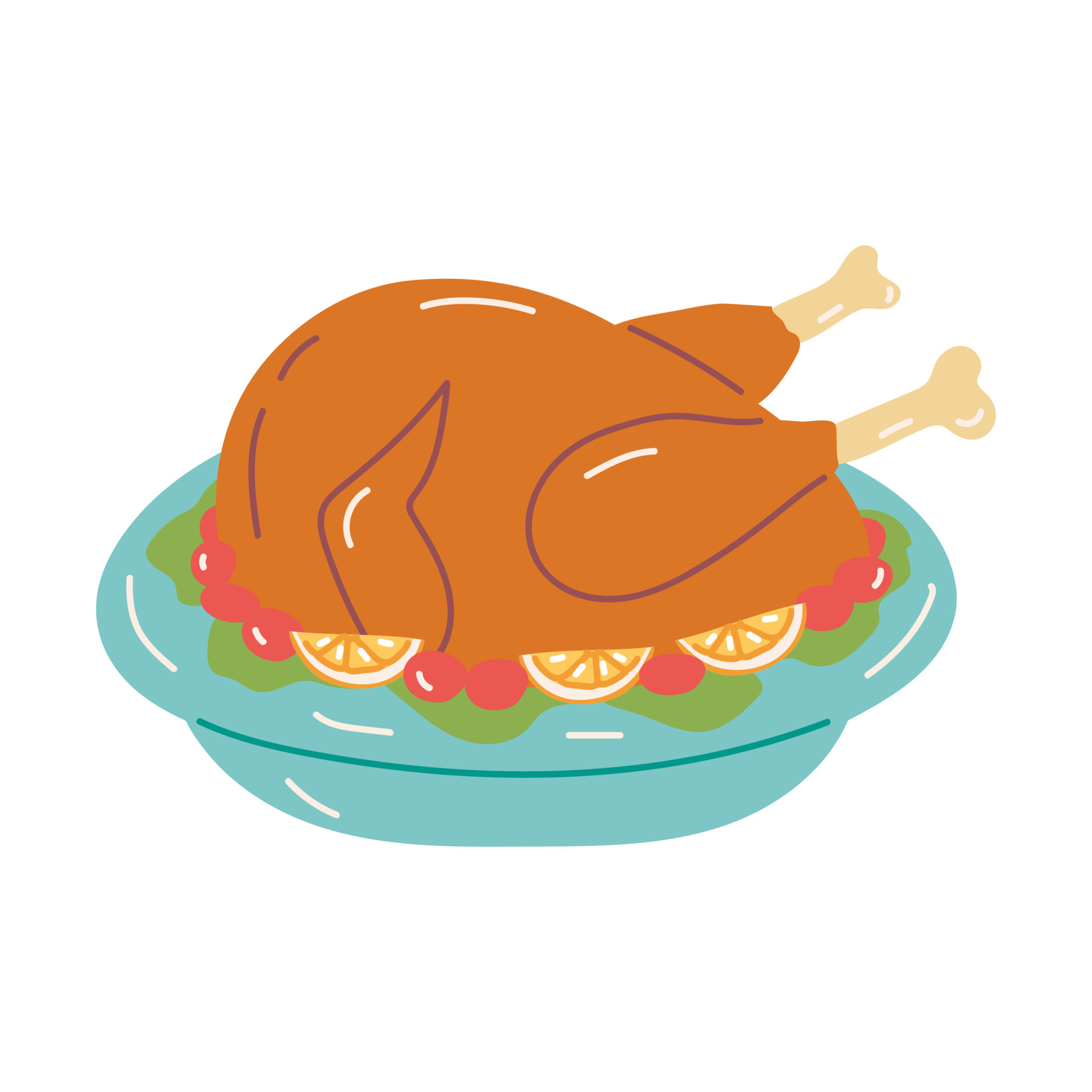 Turkey on a plate. Thanksgiving Day Collection. Flat vector