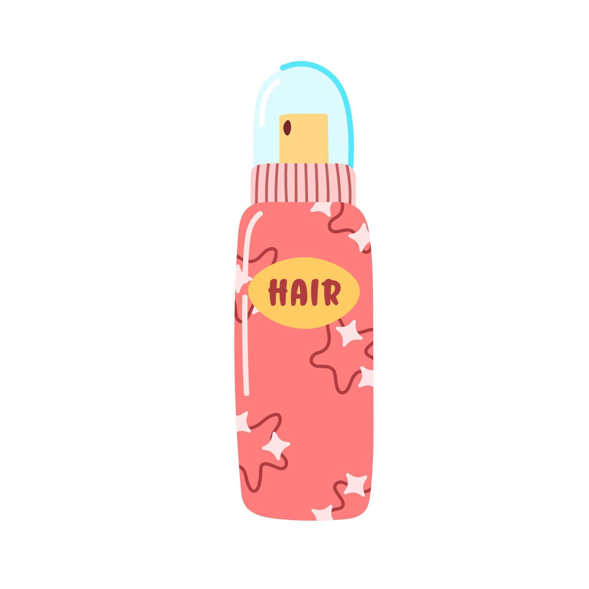 Colorful hair spray bottle. Hand drawn pack design. Cute vector