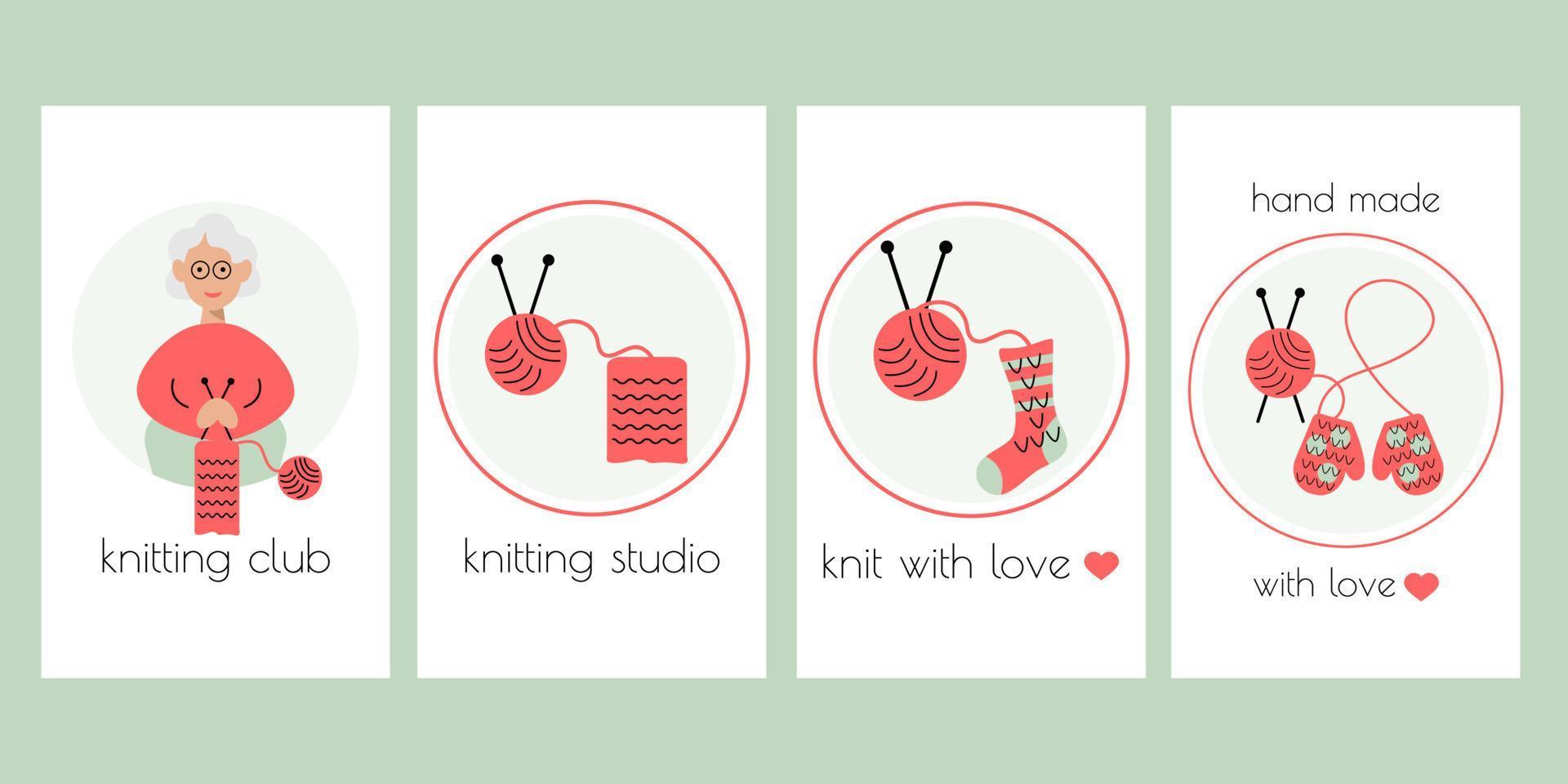 Knitting set poster for themed clubs, magazine articles. Vector  illustration.