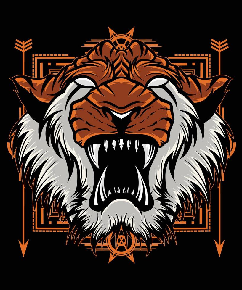 Angry Tiger Head Mascot Sacred Geometry vector