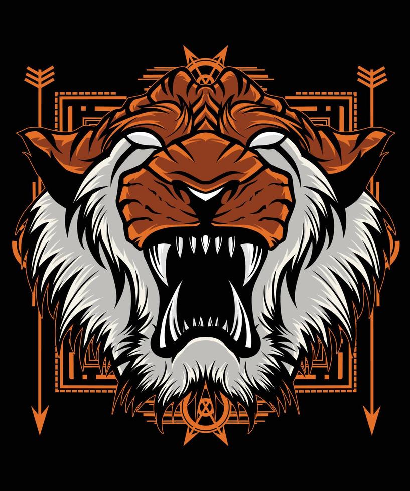 Angry Tiger Head Mascot Sacred Geometry vector