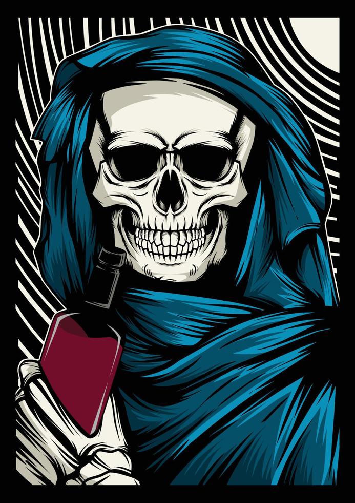 Grim Reaper Holding Bottle Mascot Illustration vector