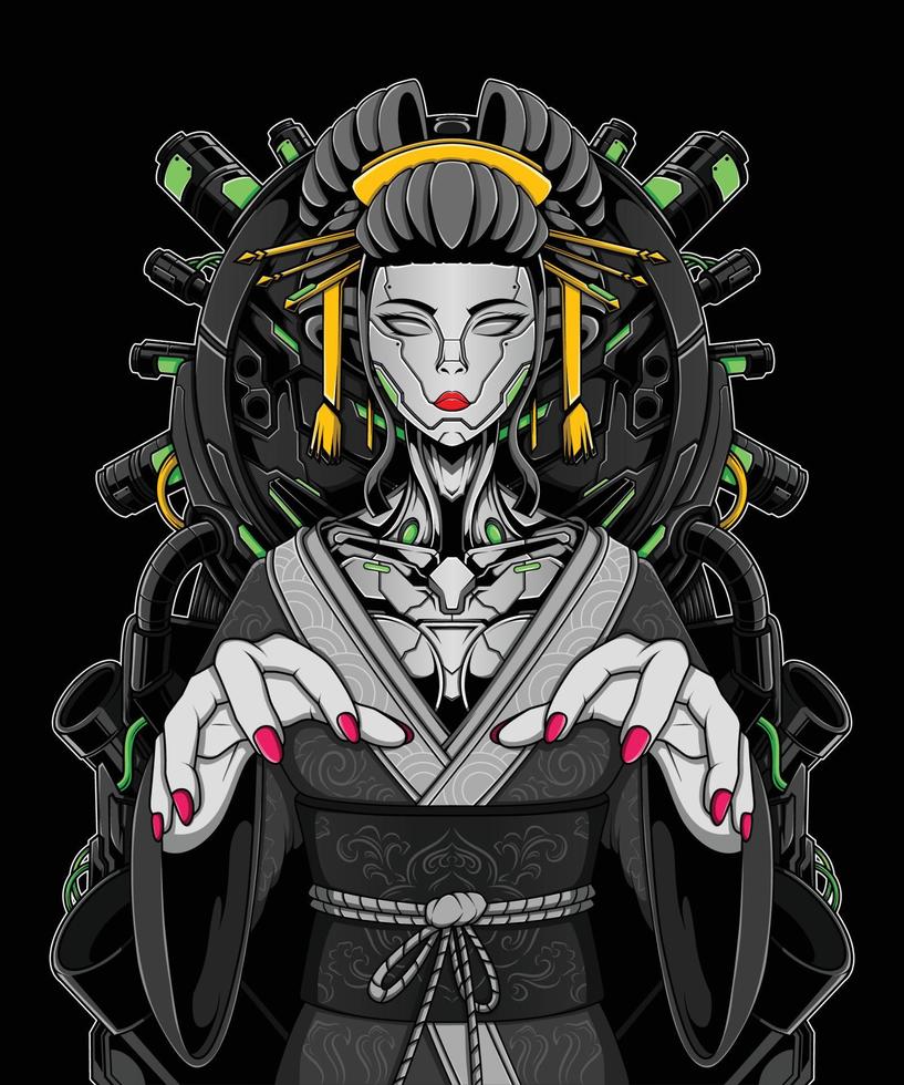 Geisha Girl Robot Vector Illustration