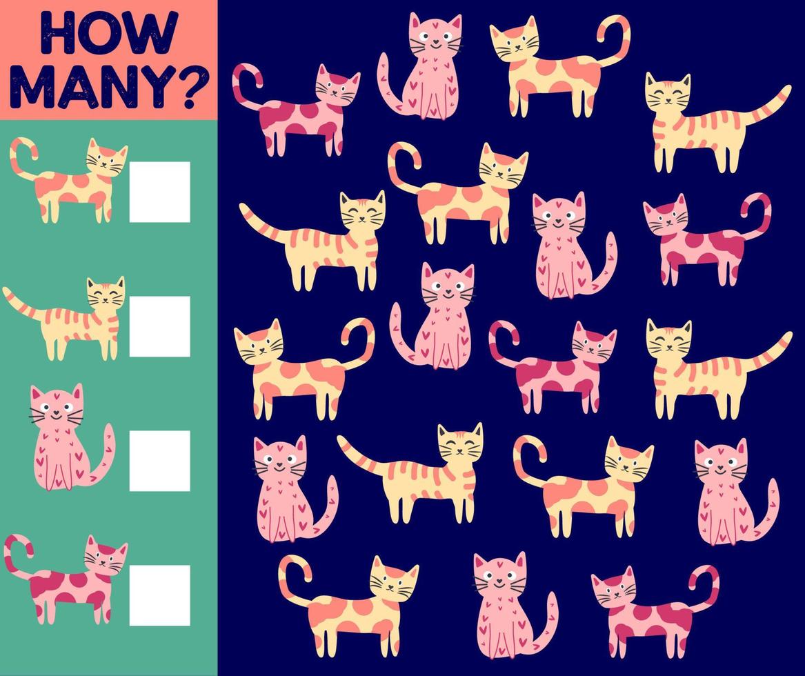 How many Cat, game for children. printable worksheet vector