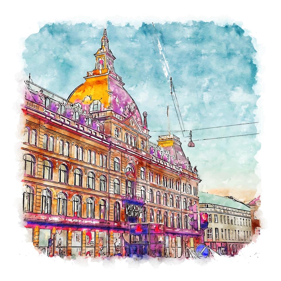 Copenhagen Denmark Watercolor sketch hand drawn illustration vector