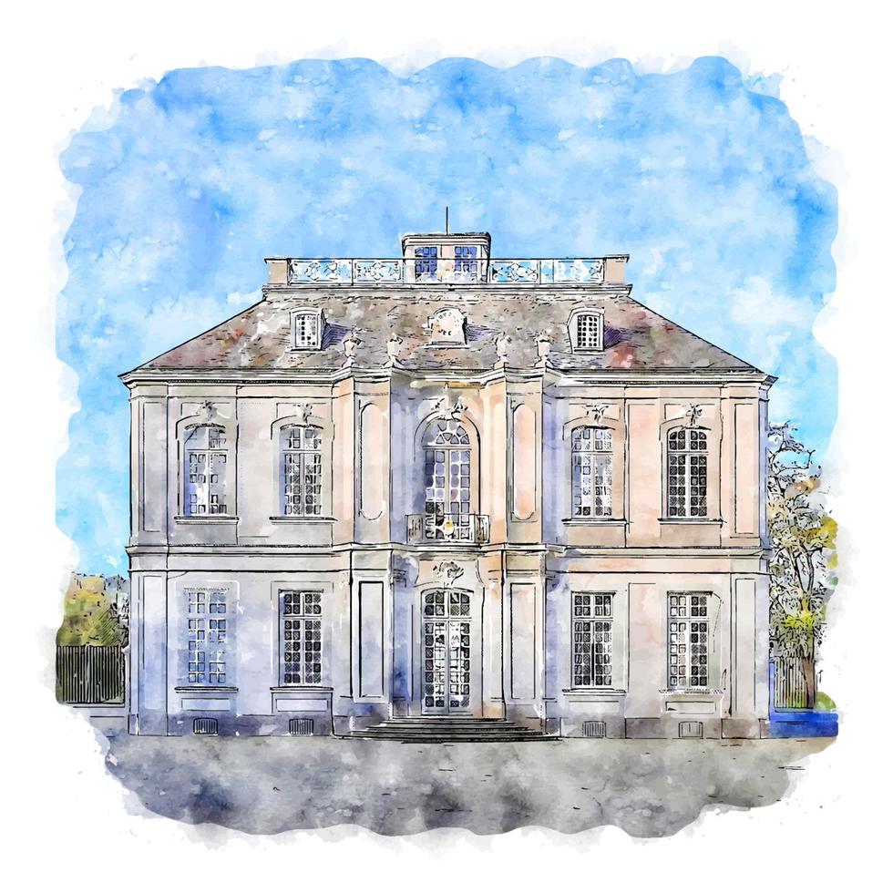 Architecture France Watercolor sketch hand drawn illustration vector