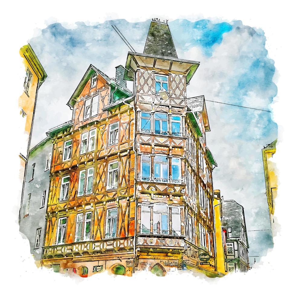 Marburg Germany Watercolor sketch hand drawn illustration vector